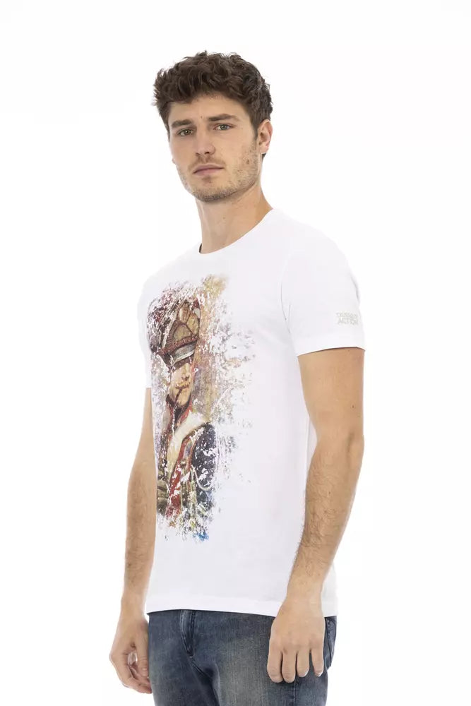 T-shirt Trussardi Action Sleek en coton mélangé blanc avec imprimé graphique sur le devant