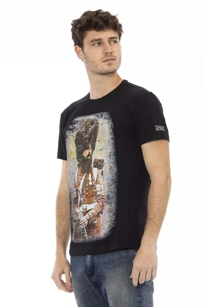 Camiseta elegante informal negra con estampado exclusivo en el frente Trussardi Action