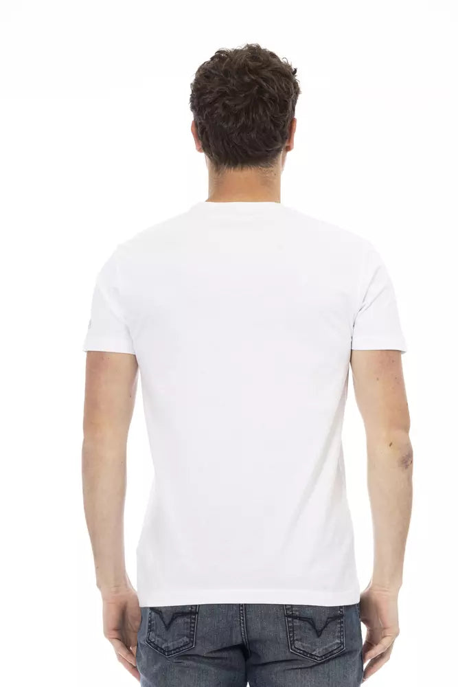 T-shirt Trussardi Action Sleek en coton mélangé blanc avec imprimé graphique sur le devant