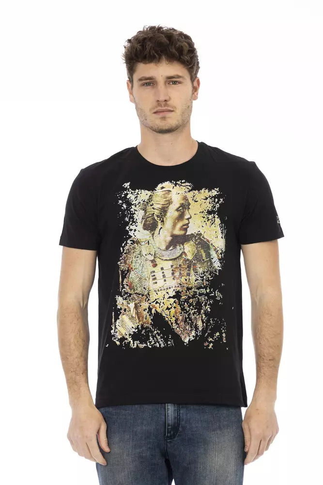 T-shirt noir élégant à col rond avec imprimé unique Trussardi Action