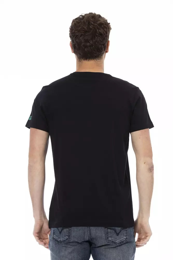 Camiseta negra informal Trussardi Action Elevated con estampado exclusivo en el frente