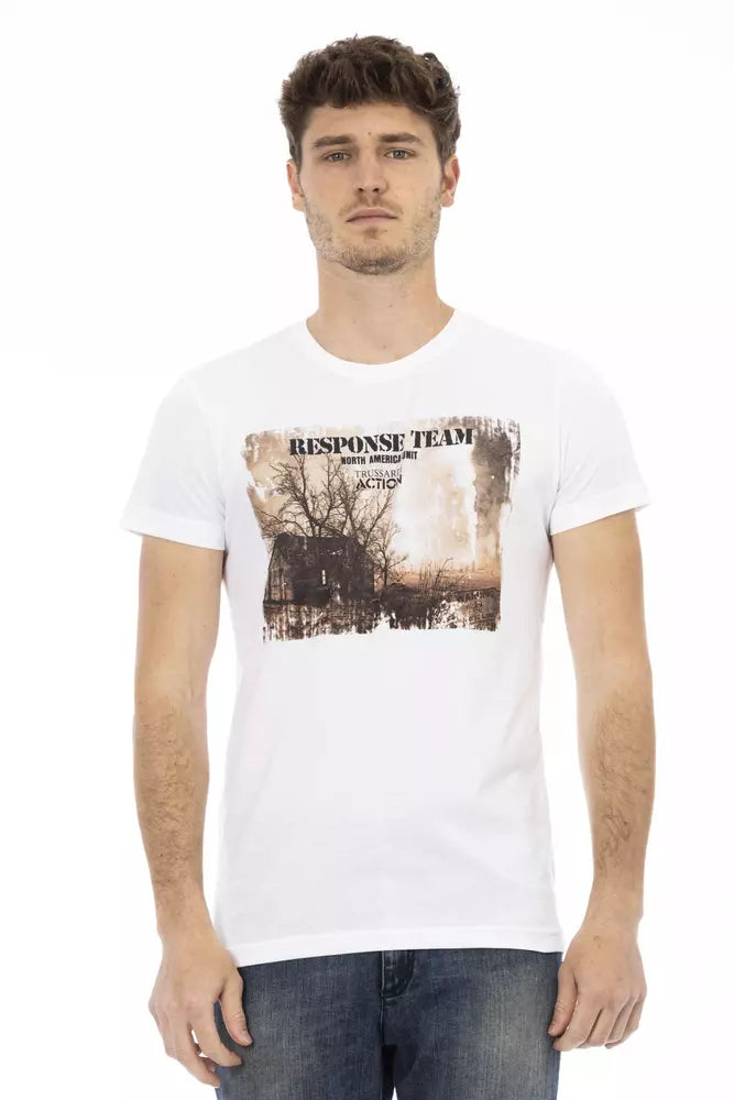 T-shirt blanc Trussardi Action Chic avec imprimé élégant sur le devant