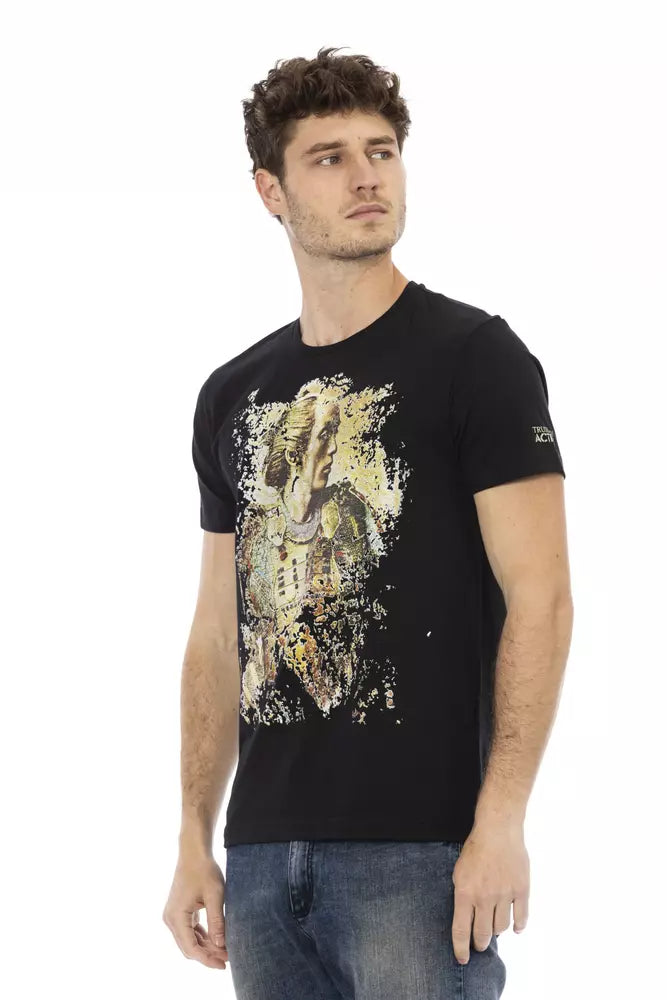 T-shirt noir élégant à col rond avec imprimé unique Trussardi Action