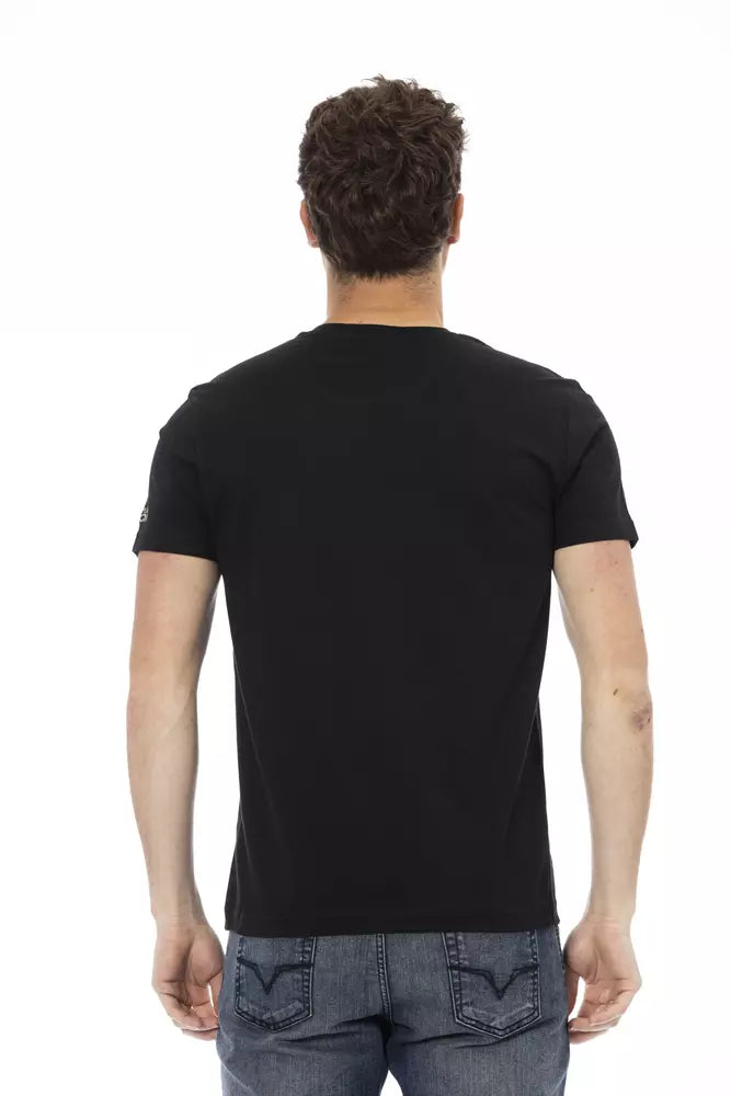 Elegante camiseta negra de cuello redondo con estampado exclusivo Trussardi Action