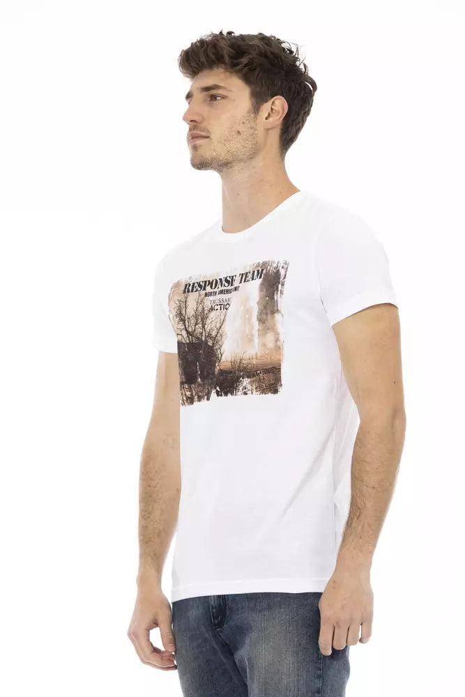 Camiseta blanca Trussardi Action Chic con estampado elegante en el frente