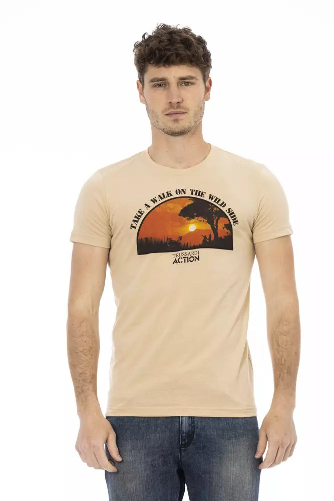 T-shirt Trussardi Action beige à manches courtes avec imprimé élégant