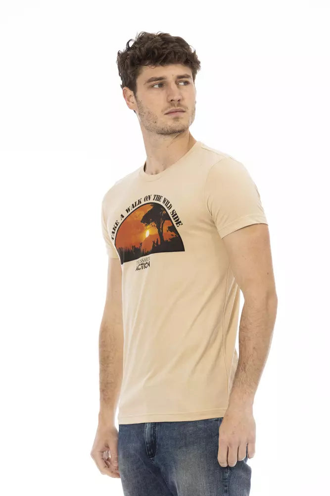 T-shirt Trussardi Action beige à manches courtes avec imprimé élégant