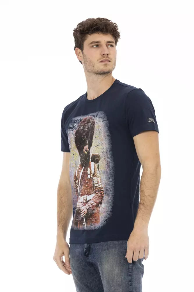 T-shirt Trussardi Action Sleek Summer bleu avec imprimé unique sur le devant