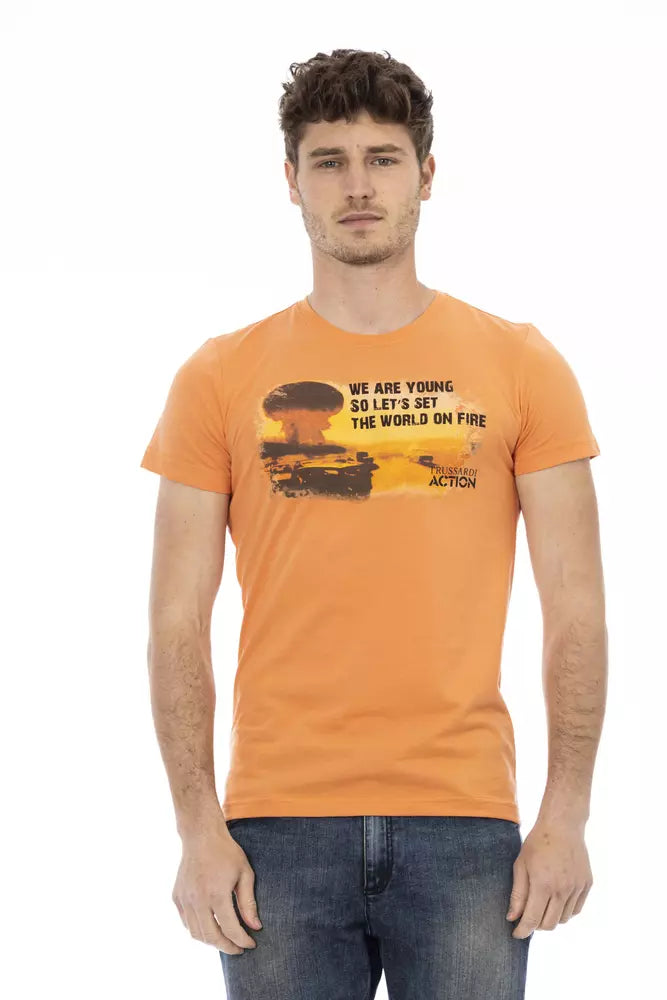 T-shirt Trussardi Action en coton mélangé orange avec imprimé chic sur le devant