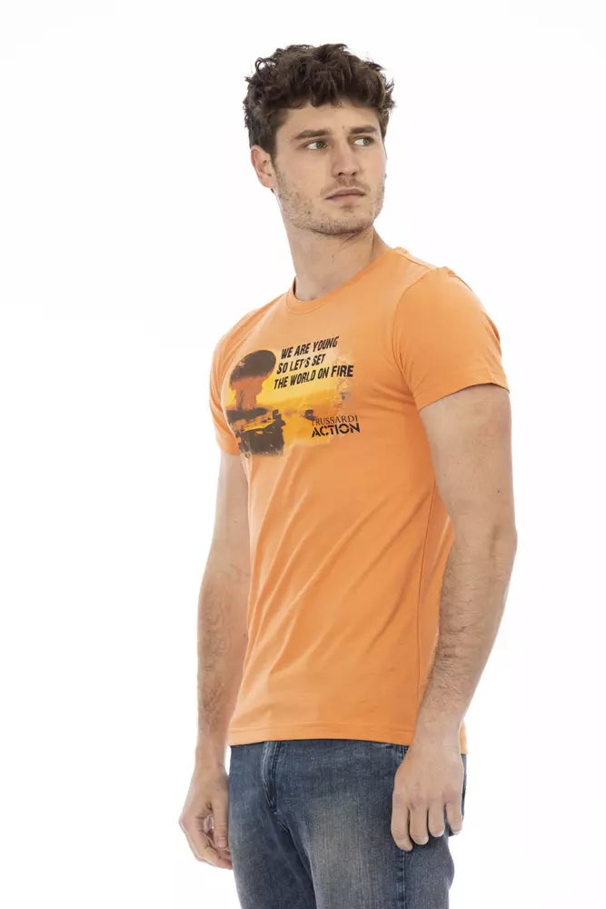 T-shirt Trussardi Action en coton mélangé orange avec imprimé chic sur le devant