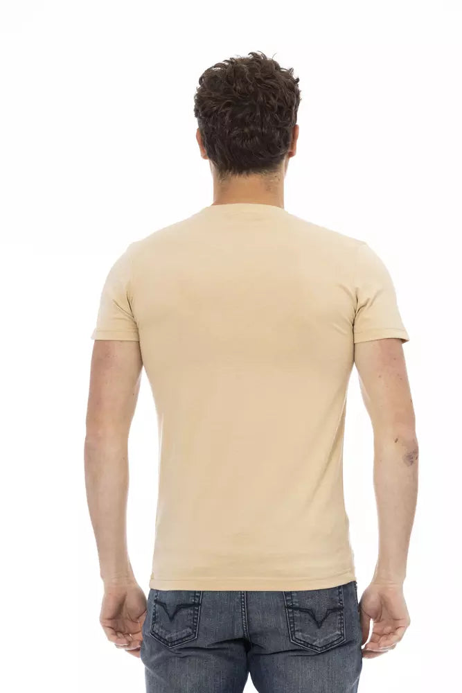 Camiseta de manga corta Trussardi Action Elevated beige con estampado elegante en la parte delantera