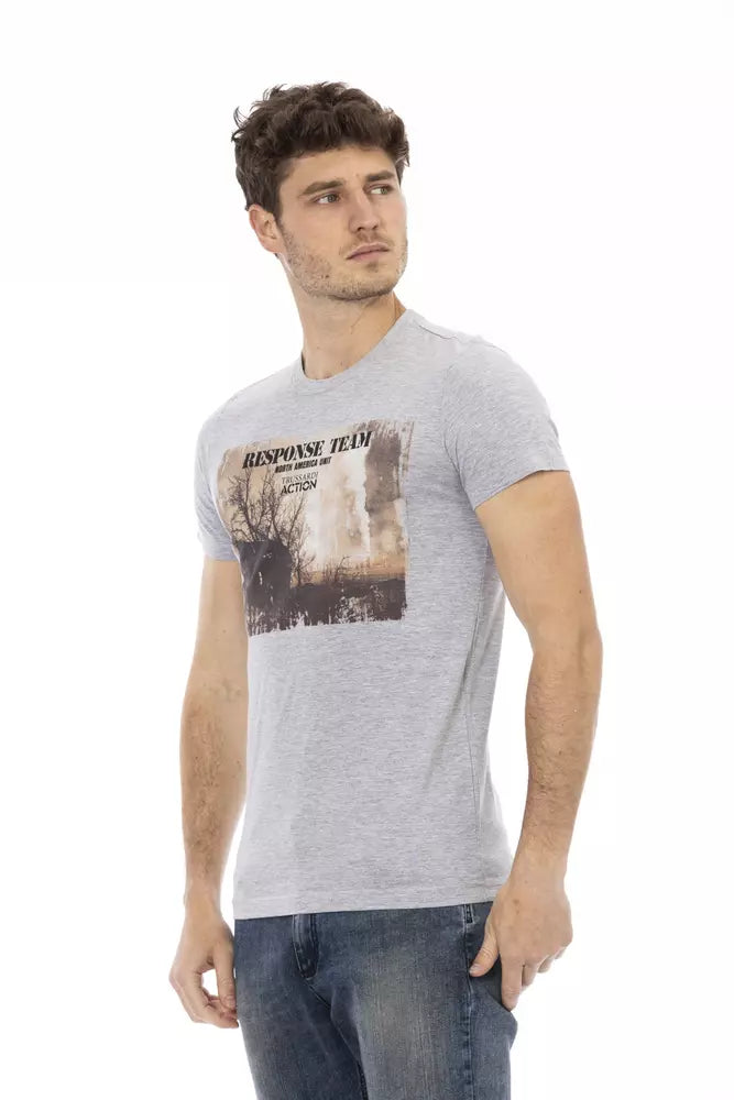 T-shirt à col rond en coton mélangé gris Trussardi Action Chic