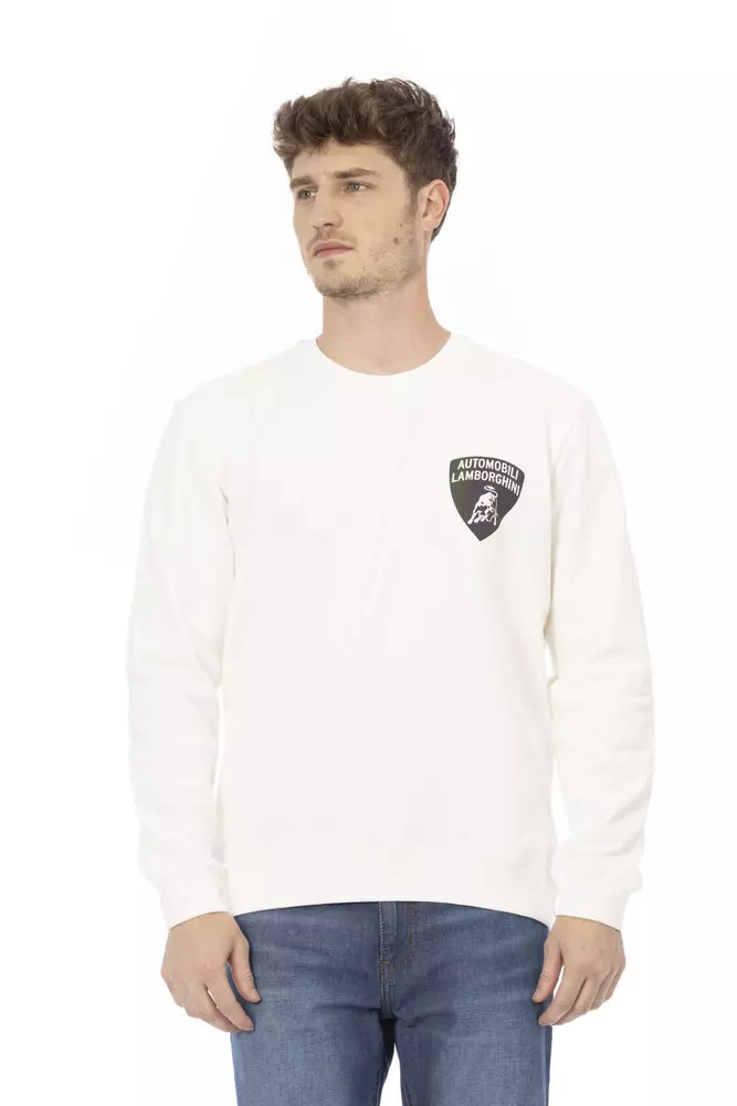 Pull ras du cou blanc élégant avec logo bouclier Automobili Lamborghini