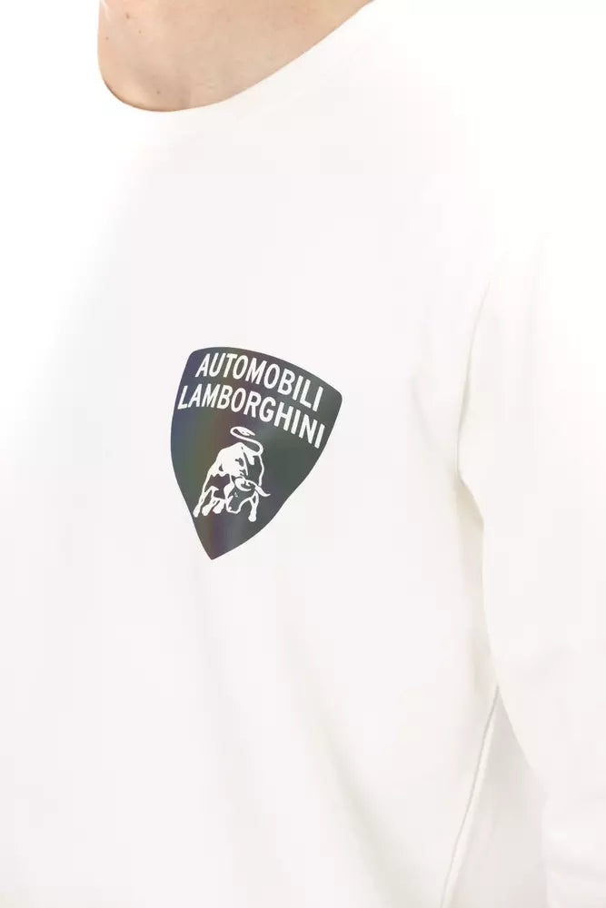 Pull ras du cou blanc élégant avec logo bouclier Automobili Lamborghini