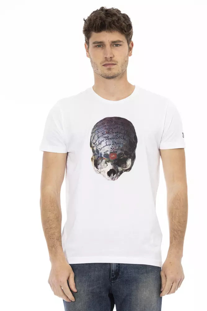 T-shirt blanc à col rond Trussardi Action Sleek avec imprimé sur le devant