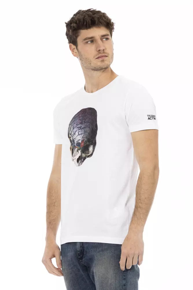 T-shirt blanc à col rond Trussardi Action Sleek avec imprimé sur le devant