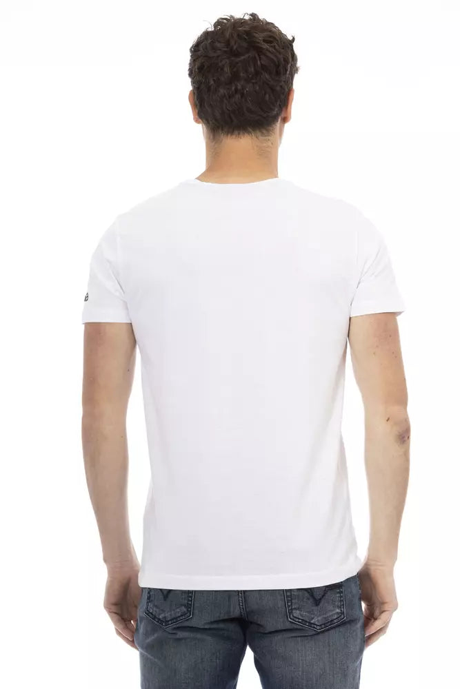 Camiseta blanca elegante de cuello redondo con estampado frontal Trussardi Action