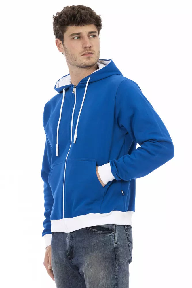 Sweat à capuche élégant en laine bleue avec fermeture à glissière Baldinini Trend