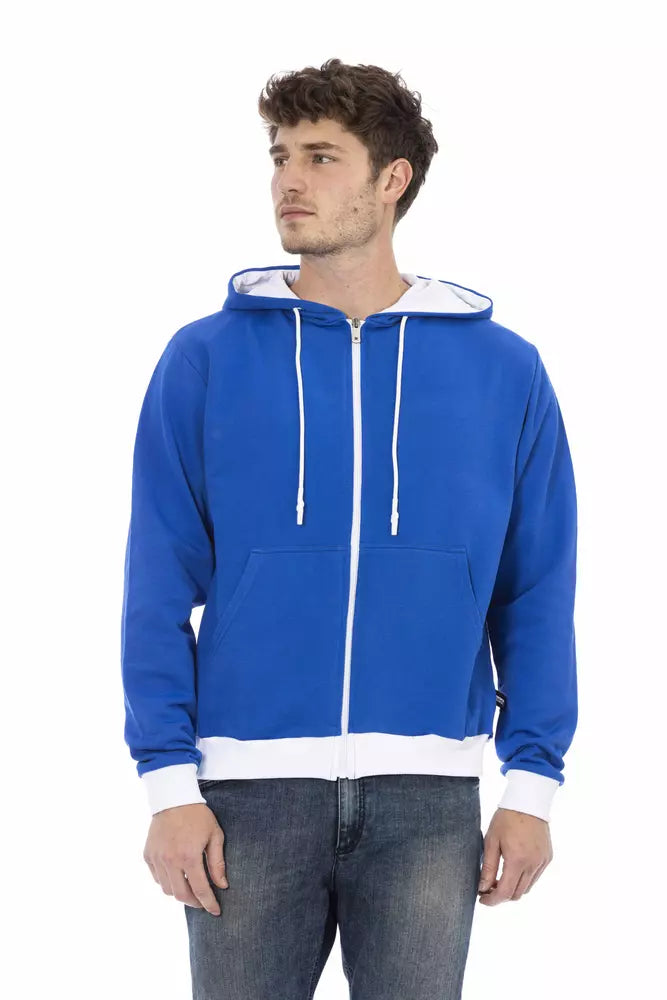 Sudadera con capucha elegante de lana azul con logotipo en la parte posterior de Baldinini Trend