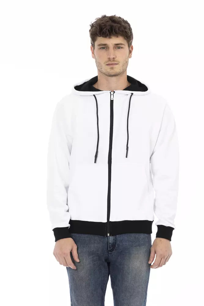 Sweat à capuche élégant en coton blanc avec fermeture à glissière Baldinini Trend