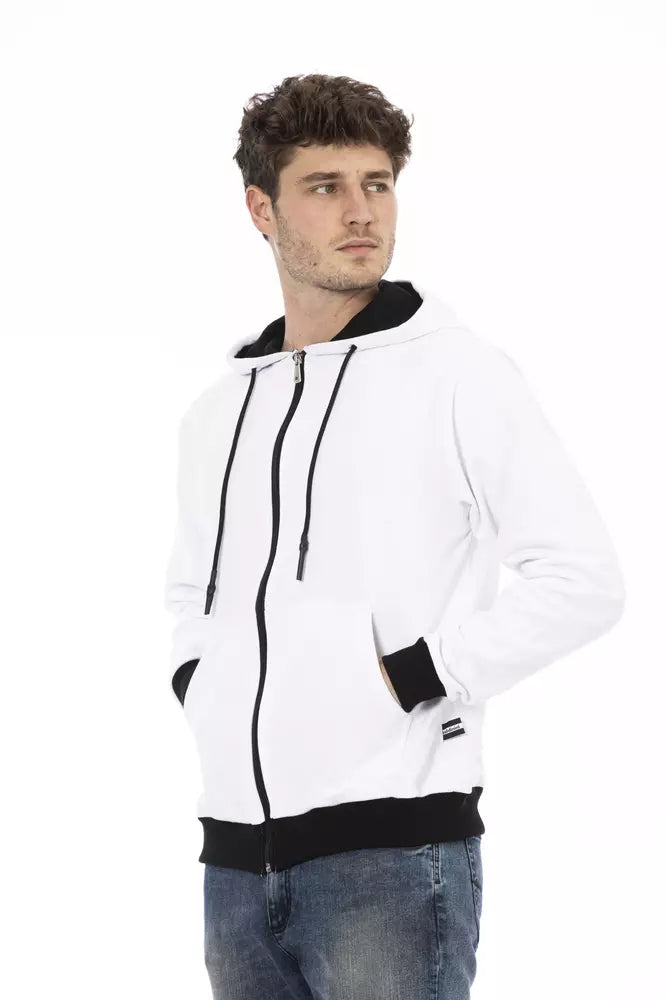 Sweat à capuche élégant en coton blanc avec fermeture à glissière Baldinini Trend