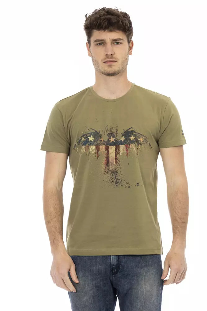 T-shirt vert élégant Trussardi Action avec imprimé artistique sur le devant