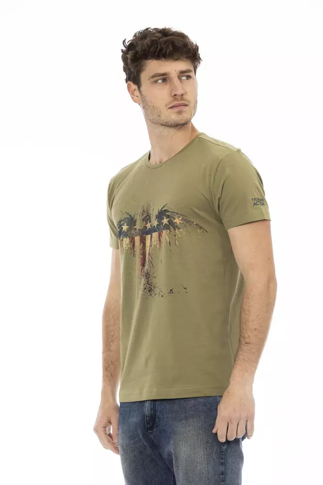 Elegante camiseta verde con estampado artístico en el frente Trussardi Action