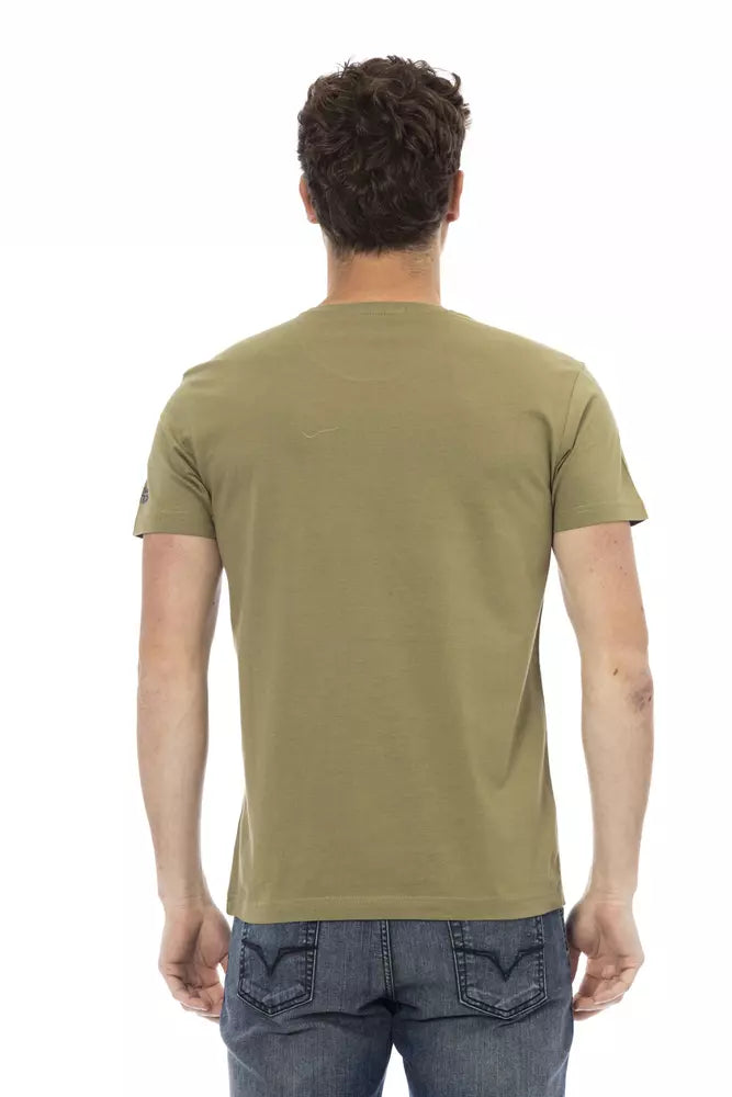 Elegante camiseta verde con estampado artístico en el frente Trussardi Action