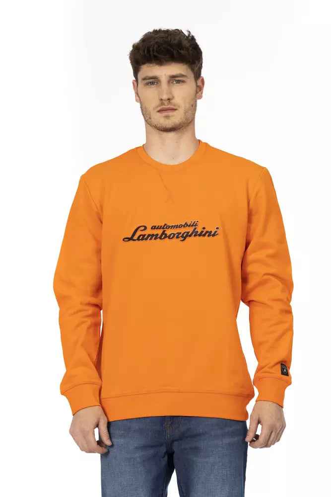 Sweat-shirt à col rond orange élégant avec logo sur la manche Automobili Lamborghini