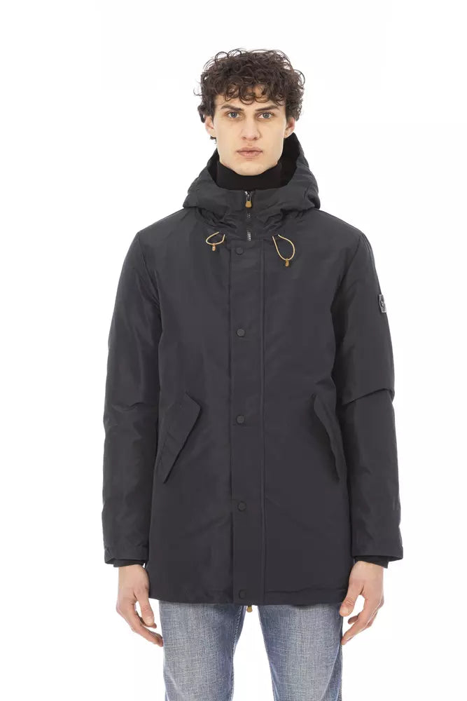 Veste longue bleue élégante avec détail monogramme Baldinini Trend