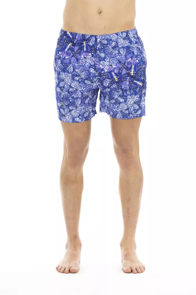 Shorts de playa con estampado elegante en azul claro de Just Cavalli