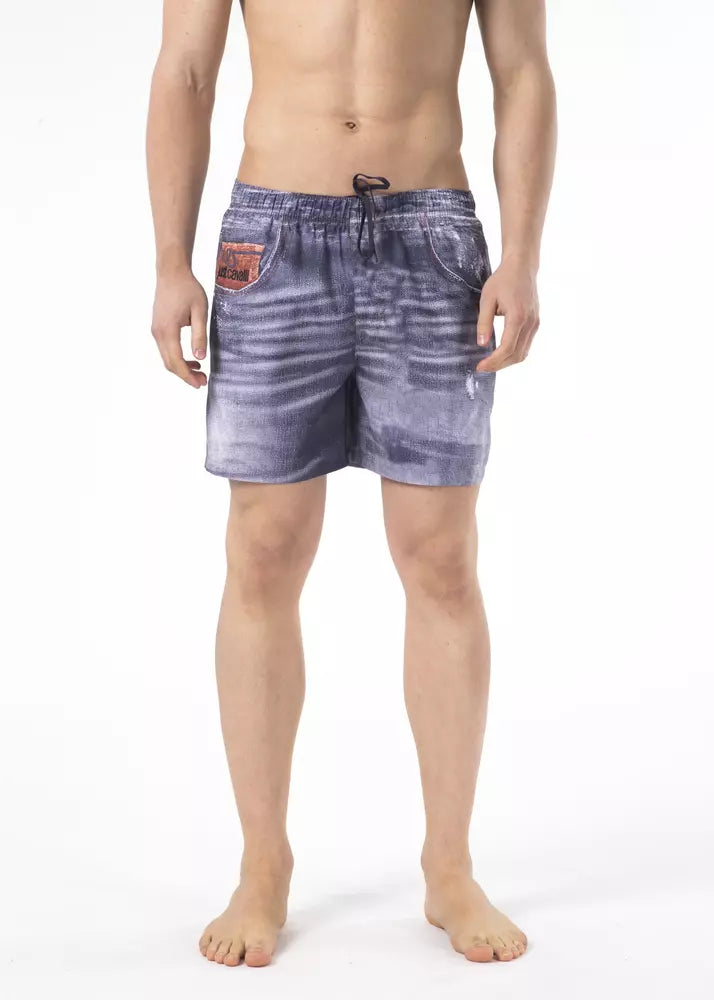 Shorts de playa con estampado elegante en azul de Just Cavalli