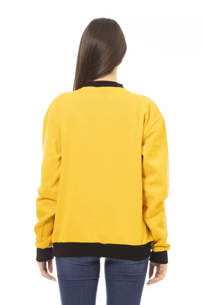 Sweat à capuche en coton polaire jaune Baldinini Trend Chic avec logo