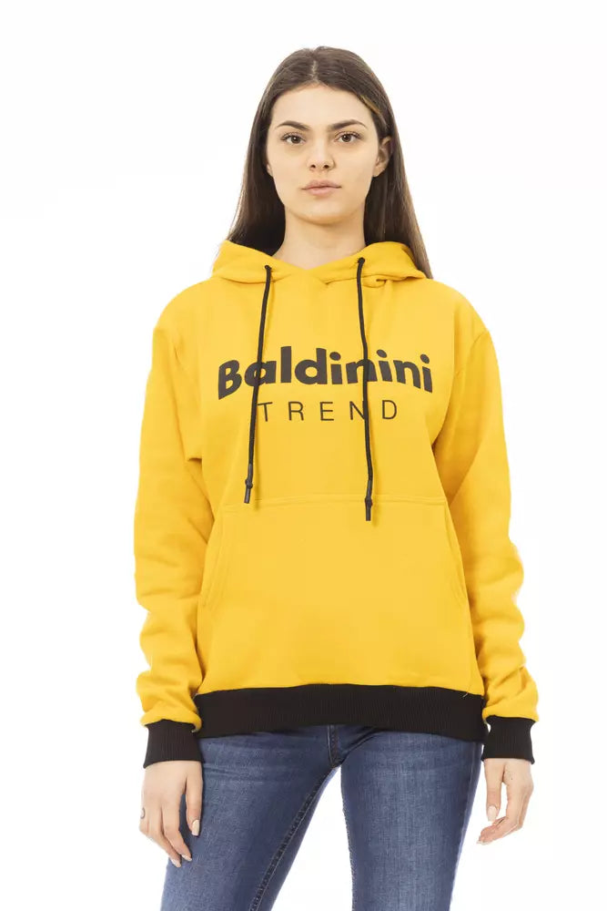 Sudadera con capucha Baldinini Trend Chic de algodón amarillo con bolsillo grande