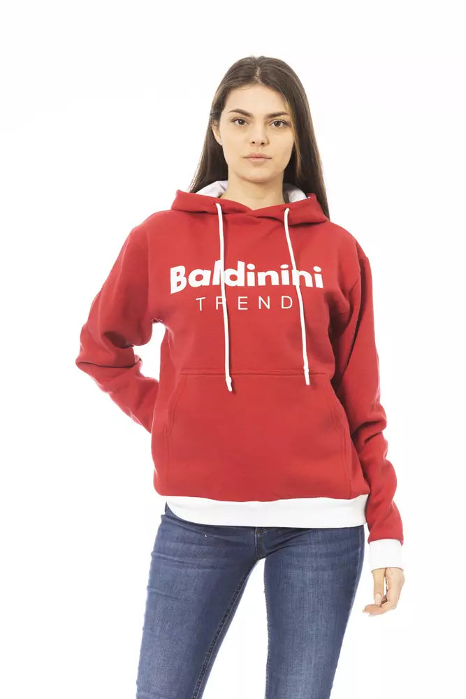 Sudadera con capucha Baldinini Trend Chic de algodón rojo con logotipo en la parte delantera