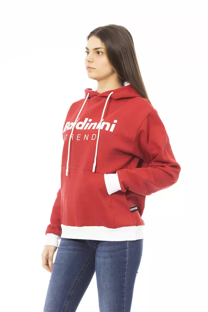 Sweat à capuche en coton rouge Baldinini Trend Chic avec logo sur le devant