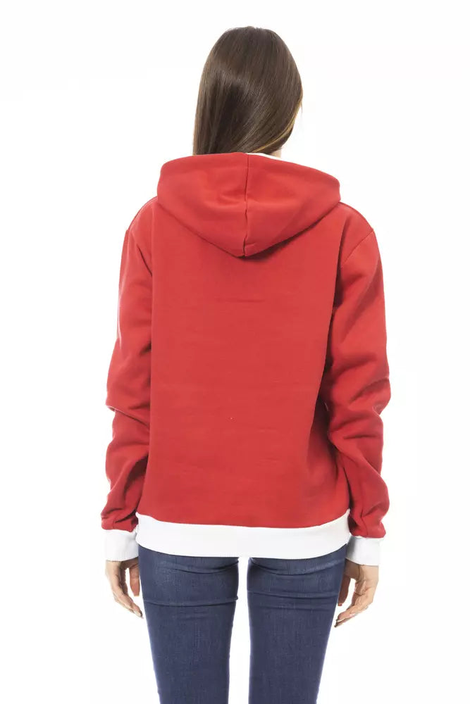 Sweat à capuche en coton rouge Baldinini Trend Chic avec logo sur le devant