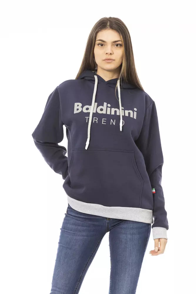 Sweat à capuche en coton bleu Baldinini Trend Chic avec logo sur le devant