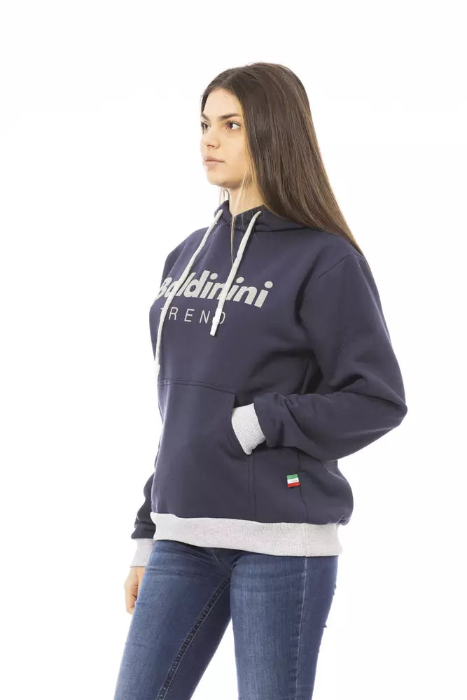 Sudadera con capucha Baldinini Trend Chic de algodón azul con logotipo en la parte delantera