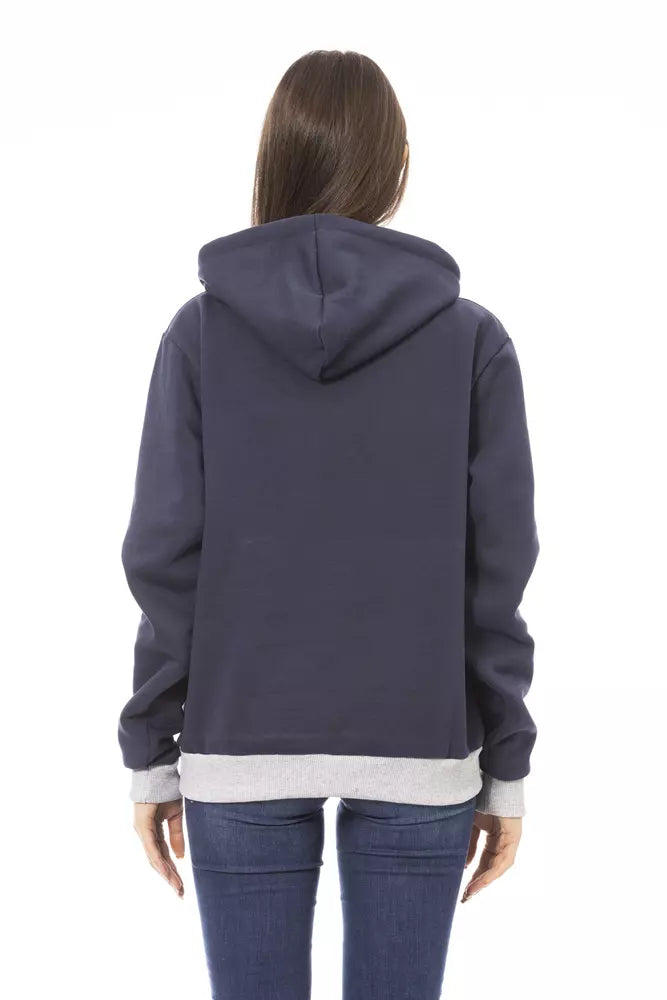 Sudadera con capucha Baldinini Trend Chic de algodón azul con logotipo en la parte delantera