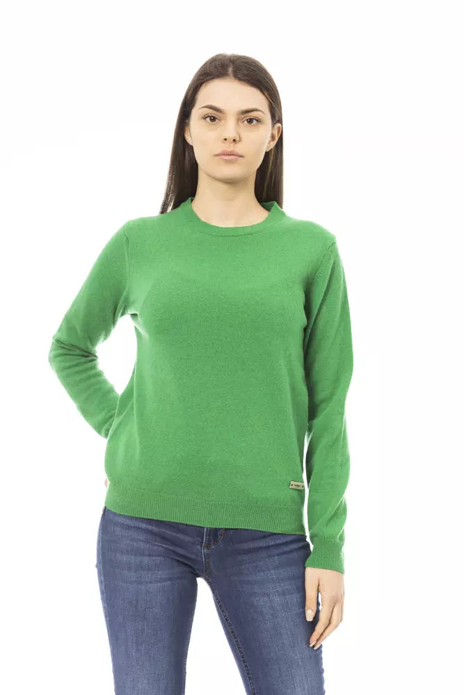 Pull col rond élégant en laine et cachemire vert Baldinini Trend