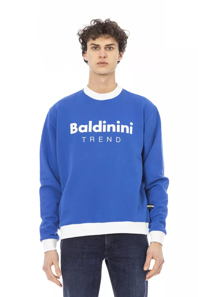 Sweat à capuche en polaire de coton bleu élégant Baldinini Trend avec logo sur le devant