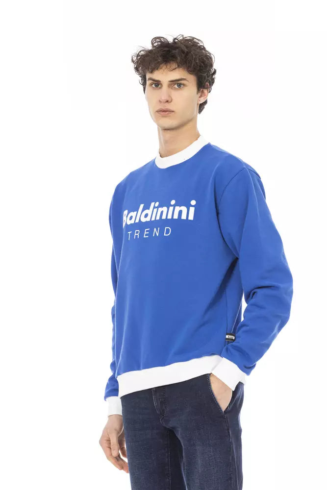 Sweat à capuche en polaire de coton bleu élégant Baldinini Trend avec logo sur le devant