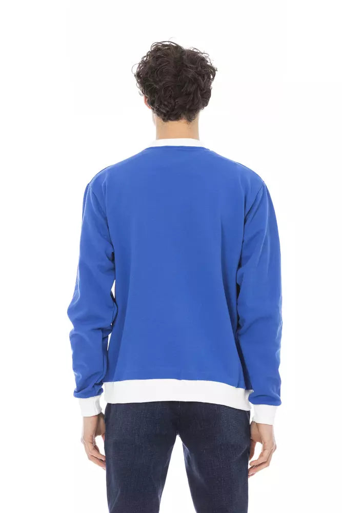 Sweat à capuche en polaire de coton bleu élégant Baldinini Trend avec logo sur le devant