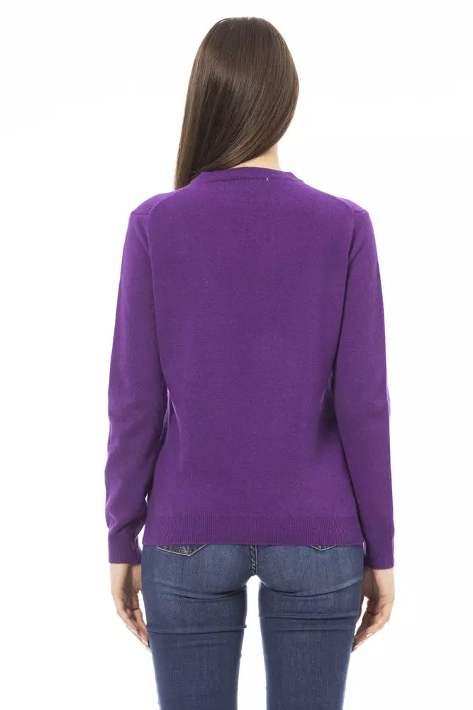 Pull ras du cou en laine et cachemire mélangés violet Baldinini Trend