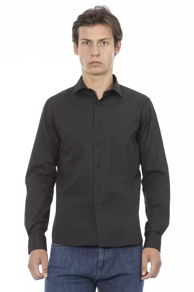 Camisa de cuello italiano entallada gris Baldinini Trend Elite