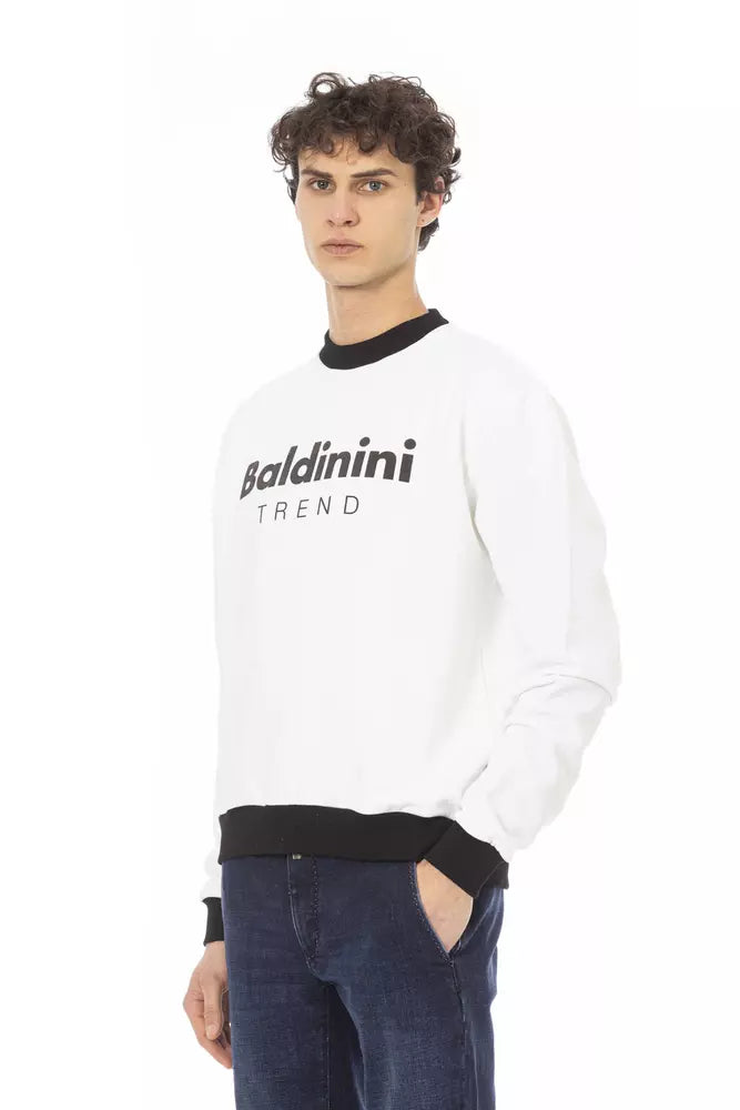 Sweat à capuche en coton polaire blanc Baldinini Trend Chic avec logo sur le devant