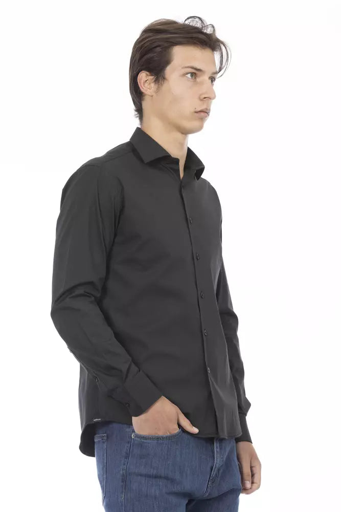 Camisa de cuello italiano entallada gris Baldinini Trend Elite