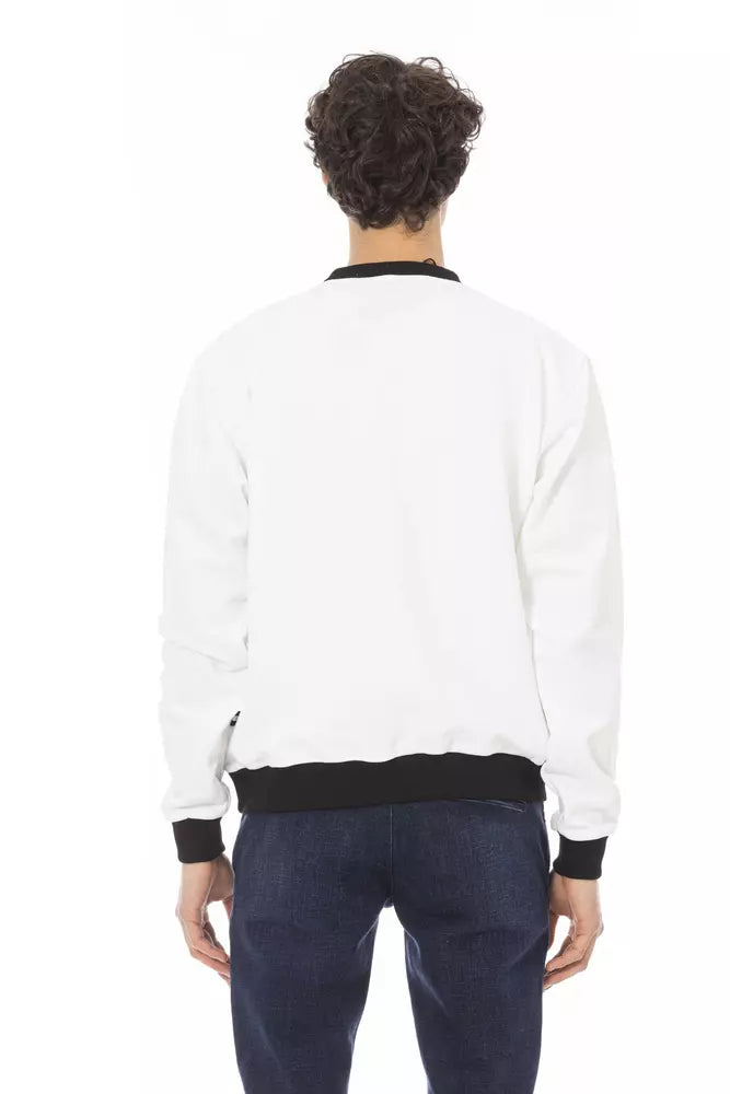 Sweat à capuche en coton polaire blanc Baldinini Trend Chic avec logo sur le devant