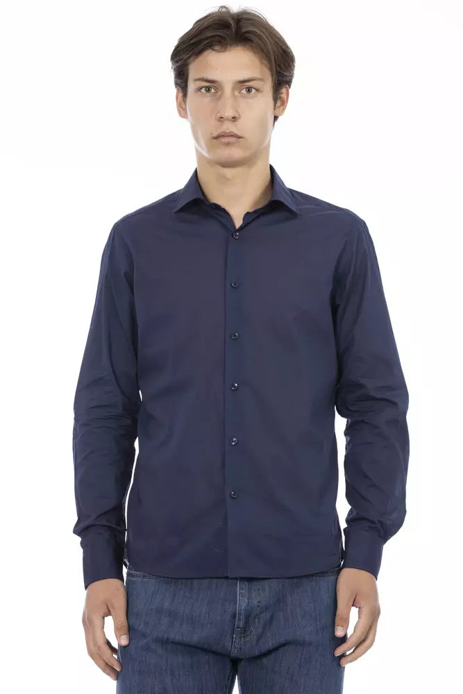 Camisa elegante de algodón azul de corte entallado Baldinini Trend